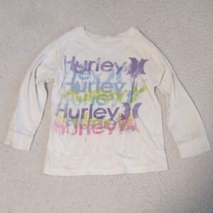Hurley Kids Long Sleeve Tee - White with Purple, Green, and Pink Print